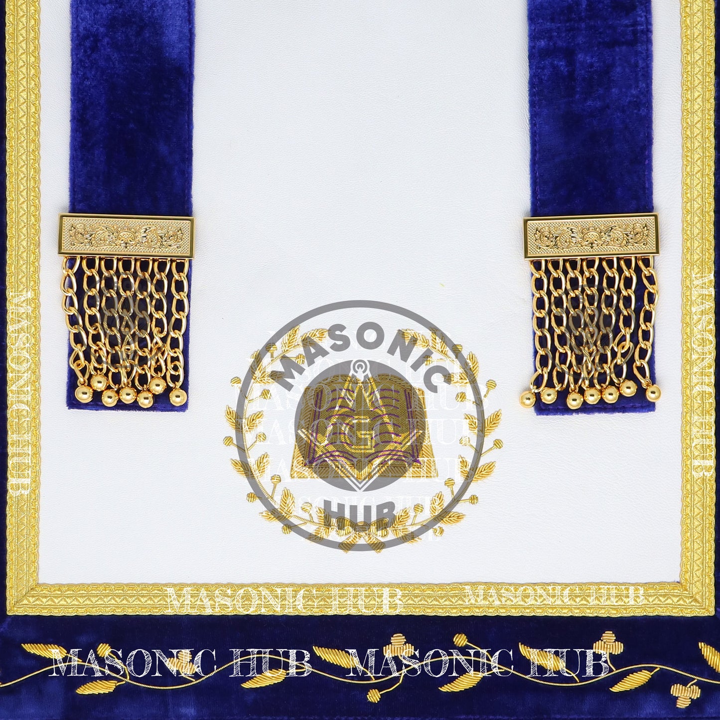 Masonic Grand Lodge Chaplain Regalia Set – Hand Embroidered Lambskin Apron, Collar, Jewel & Cuffs – Gold Bullion Finish