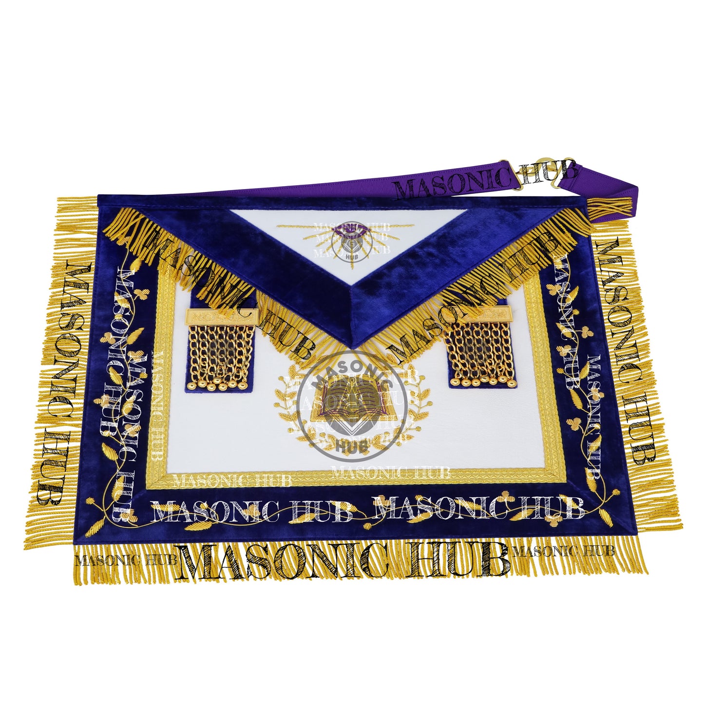Masonic Grand Lodge Chaplain Regalia Set – Hand Embroidered Lambskin Apron, Collar, Jewel & Cuffs – Gold Bullion Finish