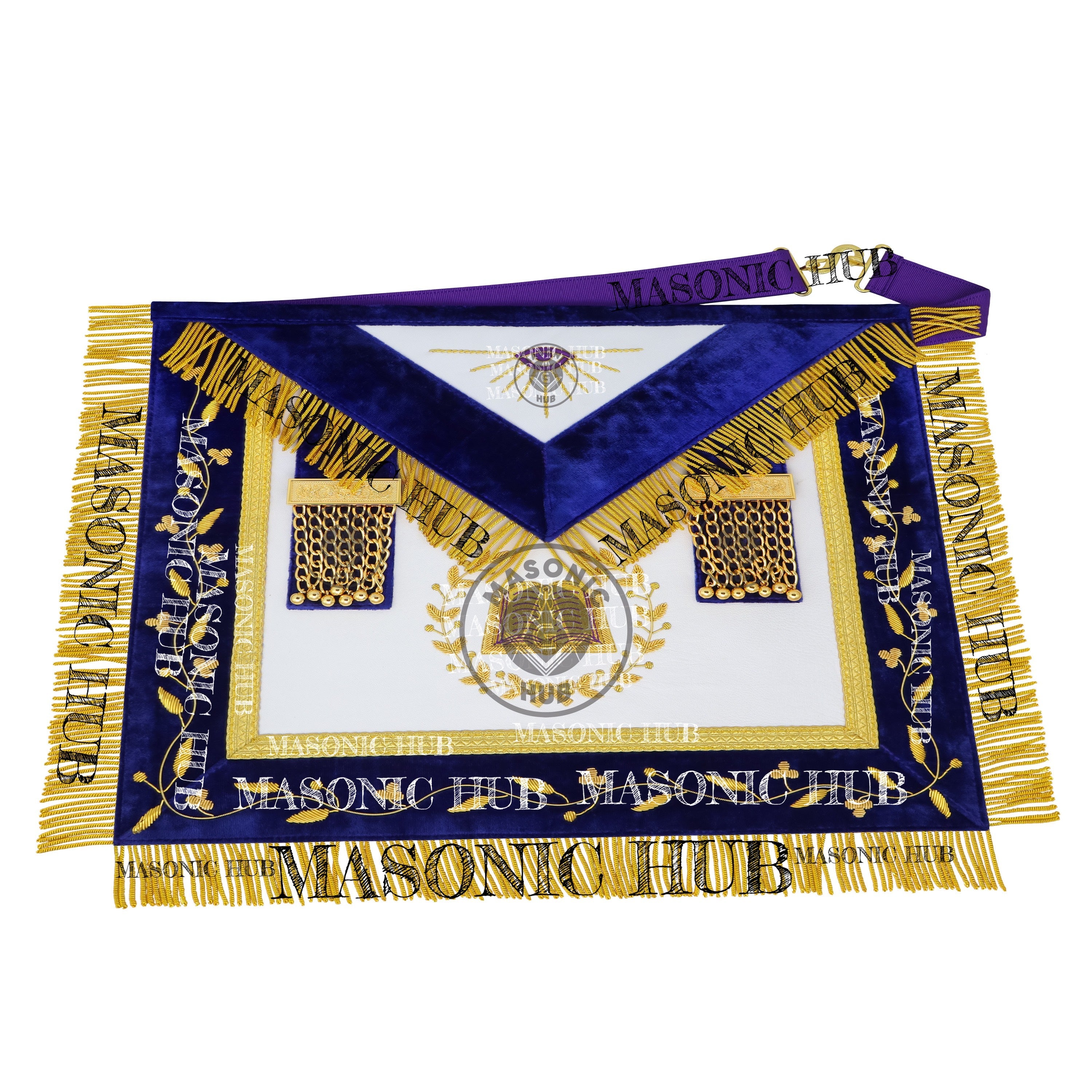 Masonic Grand Lodge Chaplain Regalia Set – Hand Embroidered Lambskin Apron, Collar, Jewel & Cuffs – Gold Bullion Finish Masonic Hub