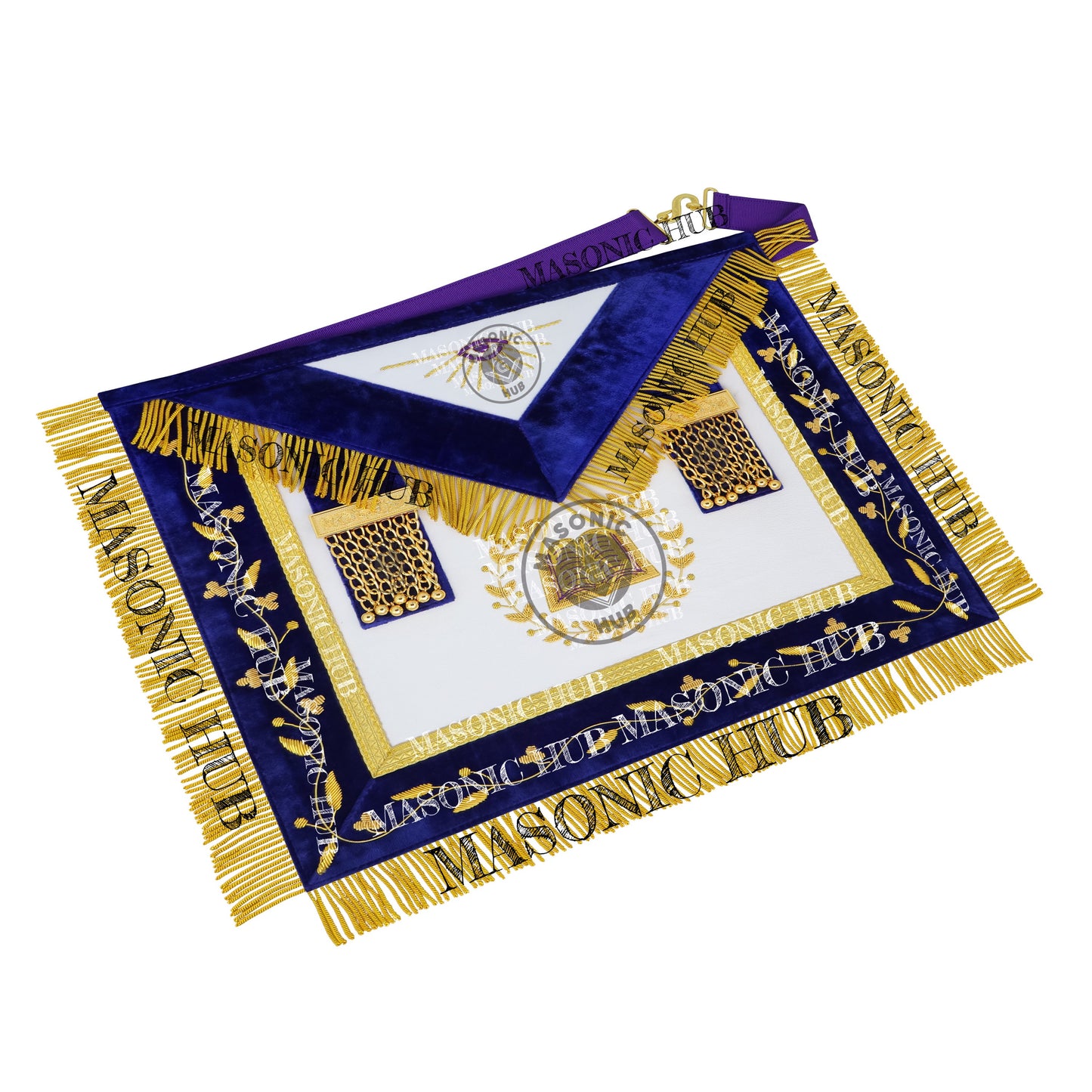 Masonic Grand Lodge Chaplain Regalia Set – Hand Embroidered Lambskin Apron, Collar, Jewel & Cuffs – Gold Bullion Finish