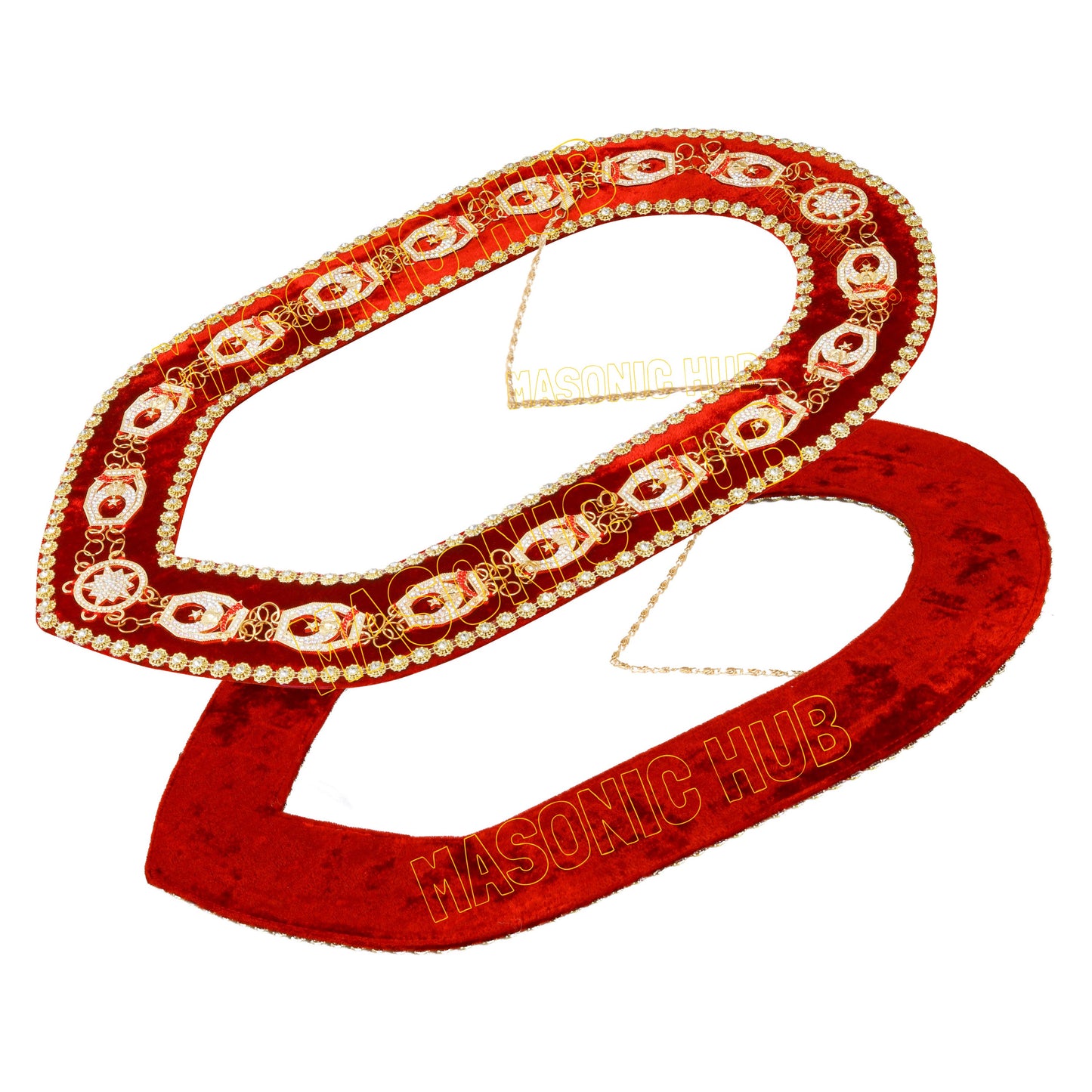Masonic Regalia Rhinestones Jewels Shriner Chain Collar With Red Backing Velvet