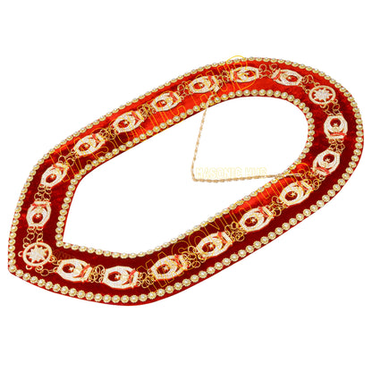 Masonic Regalia Rhinestones Jewels Shriner Chain Collar With Red Backing Velvet