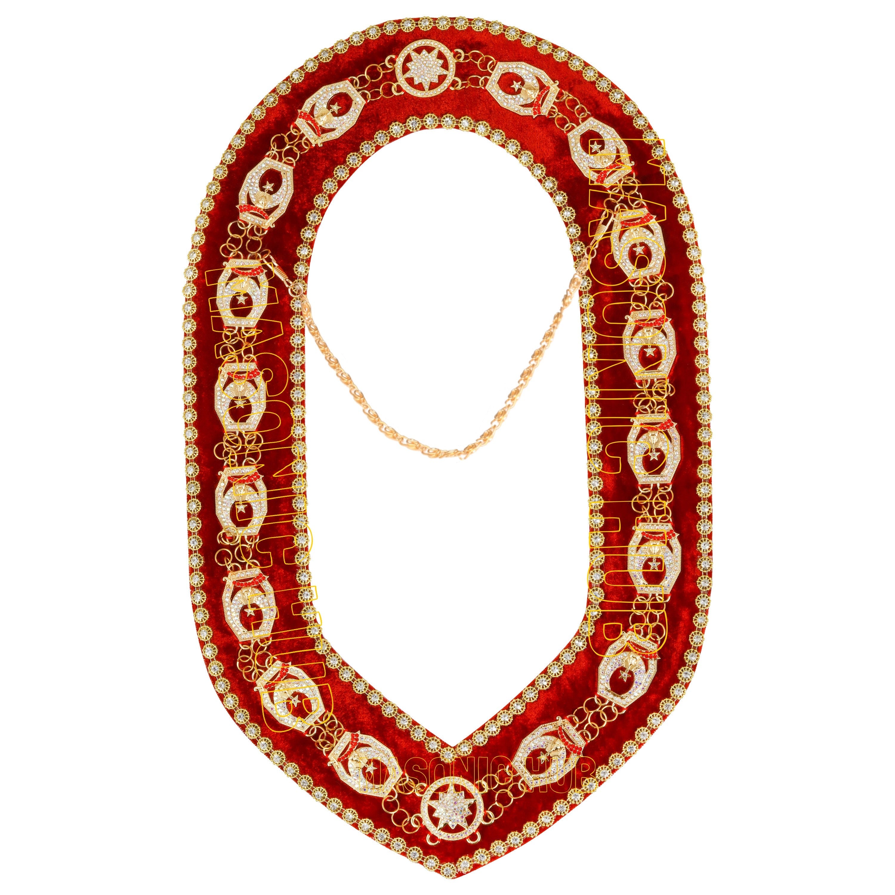 Masonic Regalia Rhinestones Jewels Shriner Chain Collar With Red Backing Velvet Masonic Hub