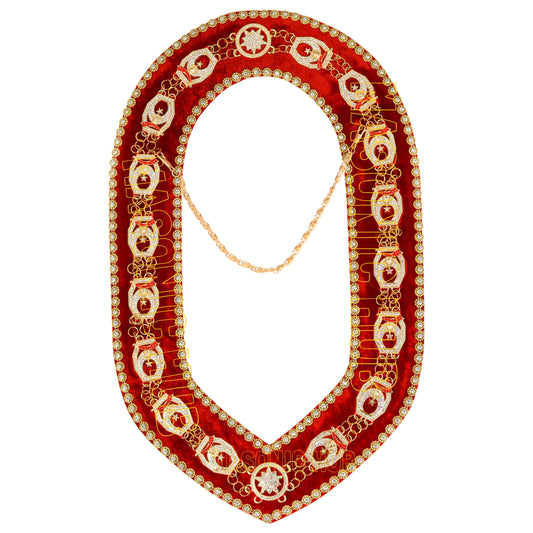 Masonic Regalia Rhinestones Jewels Shriner Chain Collar With Red Backing Velvet