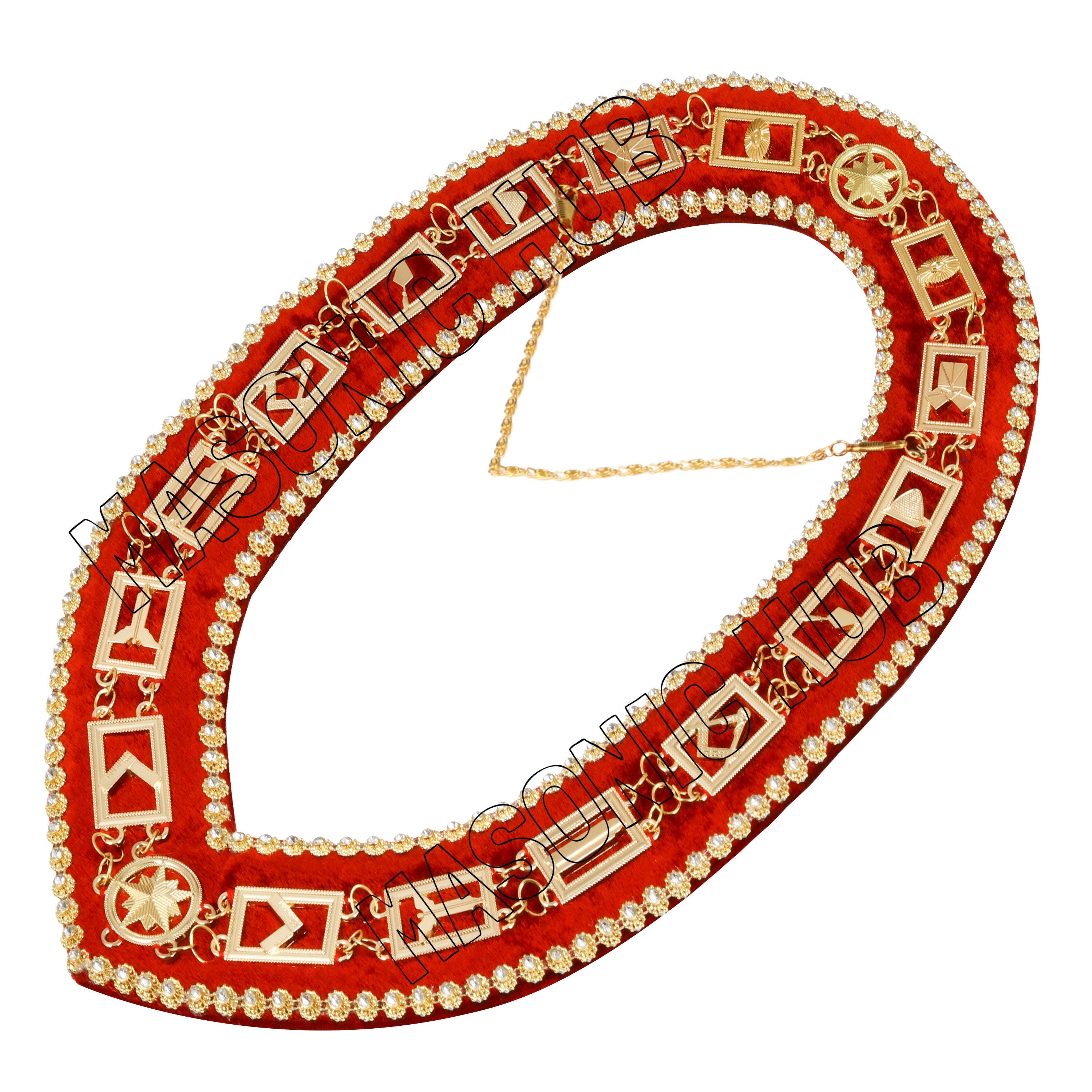 Masonic Blue Lodge Working Tools Masonic Chain Collar with Rhinestone Red Velvet Masonic Hub