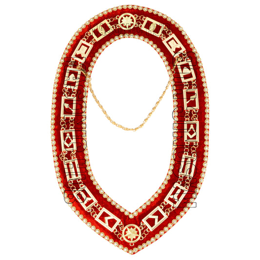 Masonic Blue Lodge Working Tools Masonic Chain Collar with Rhinestone Red Velvet