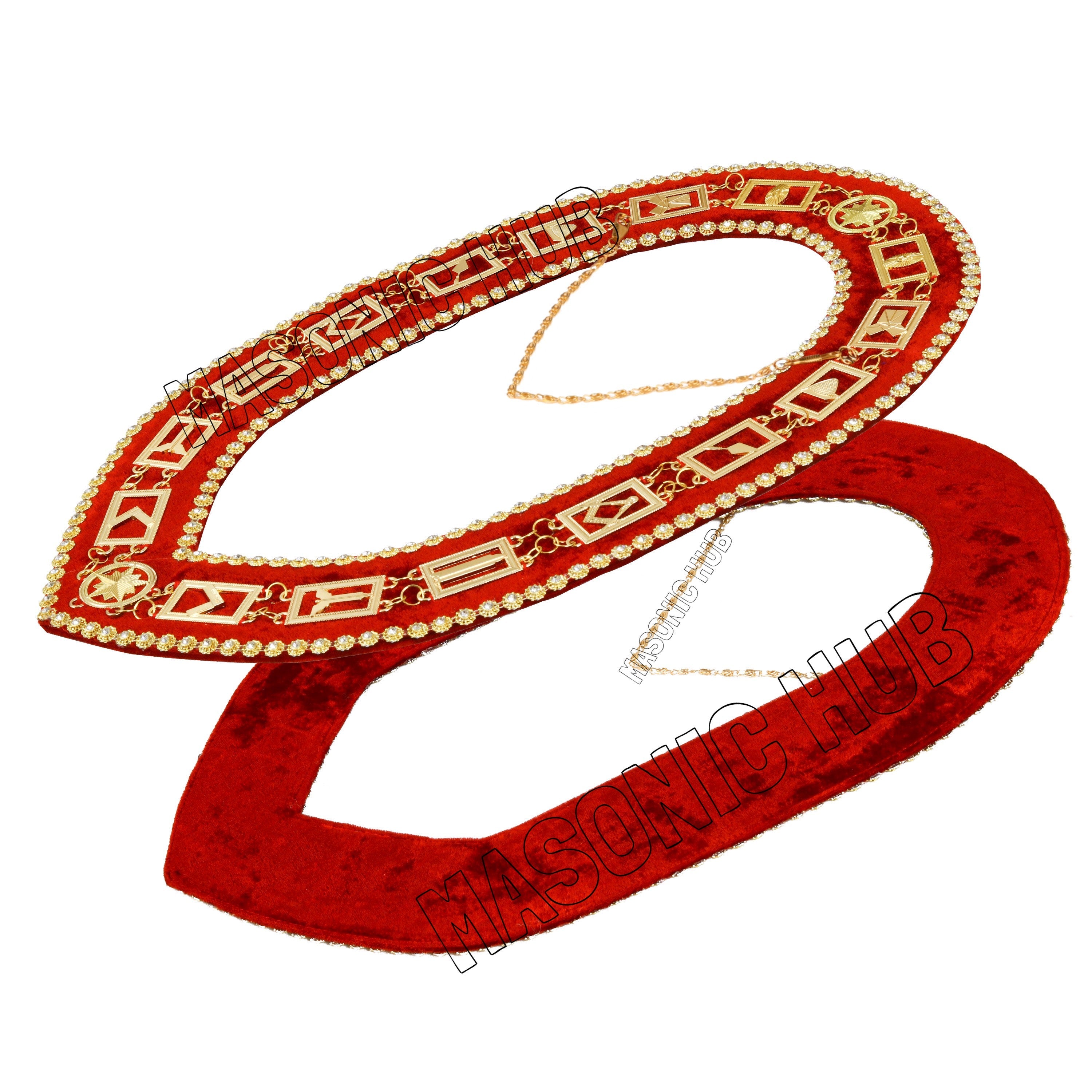 Masonic Blue Lodge Working Tools Masonic Chain Collar with Rhinestone Red Velvet Masonic Hub