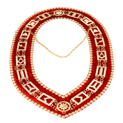Masonic Blue Lodge Working Tools Masonic Chain Collar with Rhinestone Red Velvet