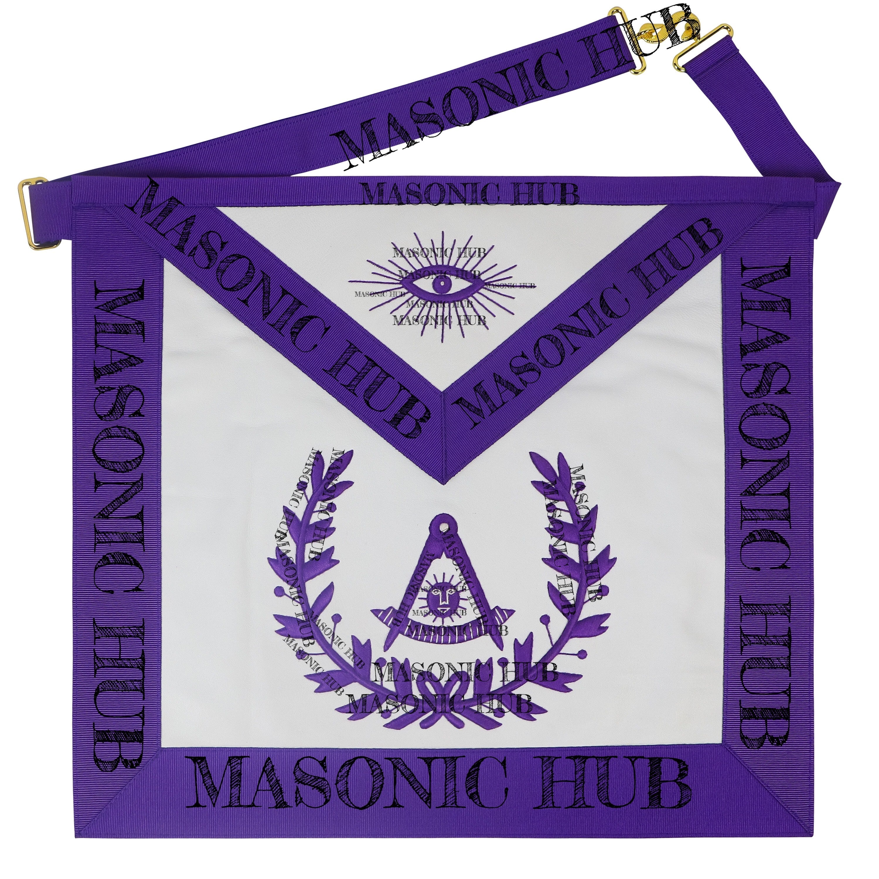 Handcrafted Lambskin Past Master Masonic Apron - Purple Wreath Emblem Freemason My Store