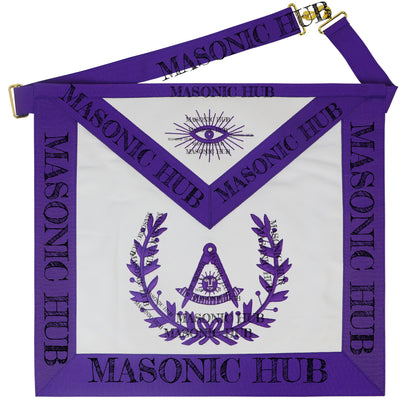 Handcrafted Lambskin Past Master Masonic Apron - Purple Wreath Emblem Freemason