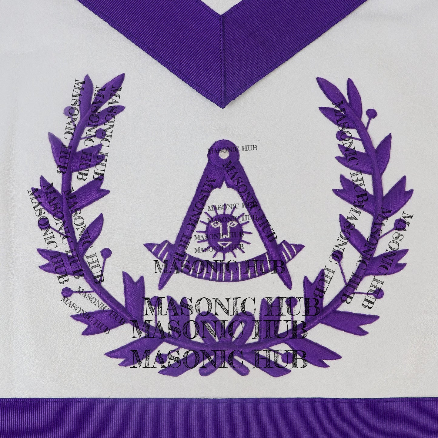 Handcrafted Lambskin Past Master Masonic Apron - Purple Wreath Emblem Freemason