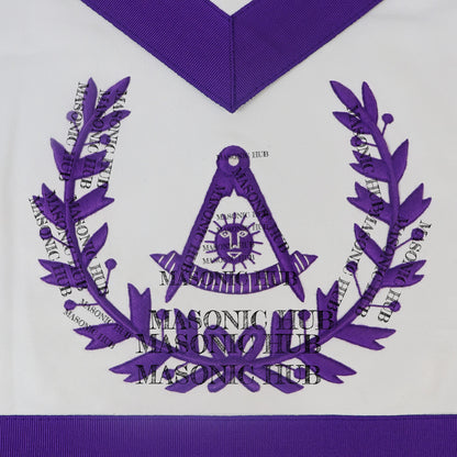Handcrafted Lambskin Past Master Masonic Apron - Purple Wreath Emblem Freemason