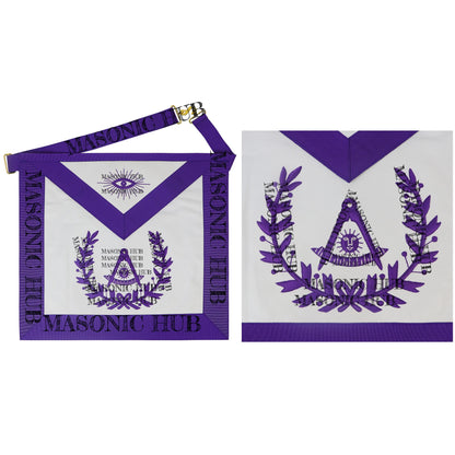 Handcrafted Lambskin Past Master Masonic Apron - Purple Wreath Emblem Freemason