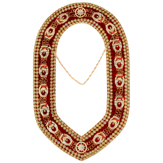 Masonic Regalia Shrine Golden Metal Rhinestones Jewels Chain Collar Red Backing