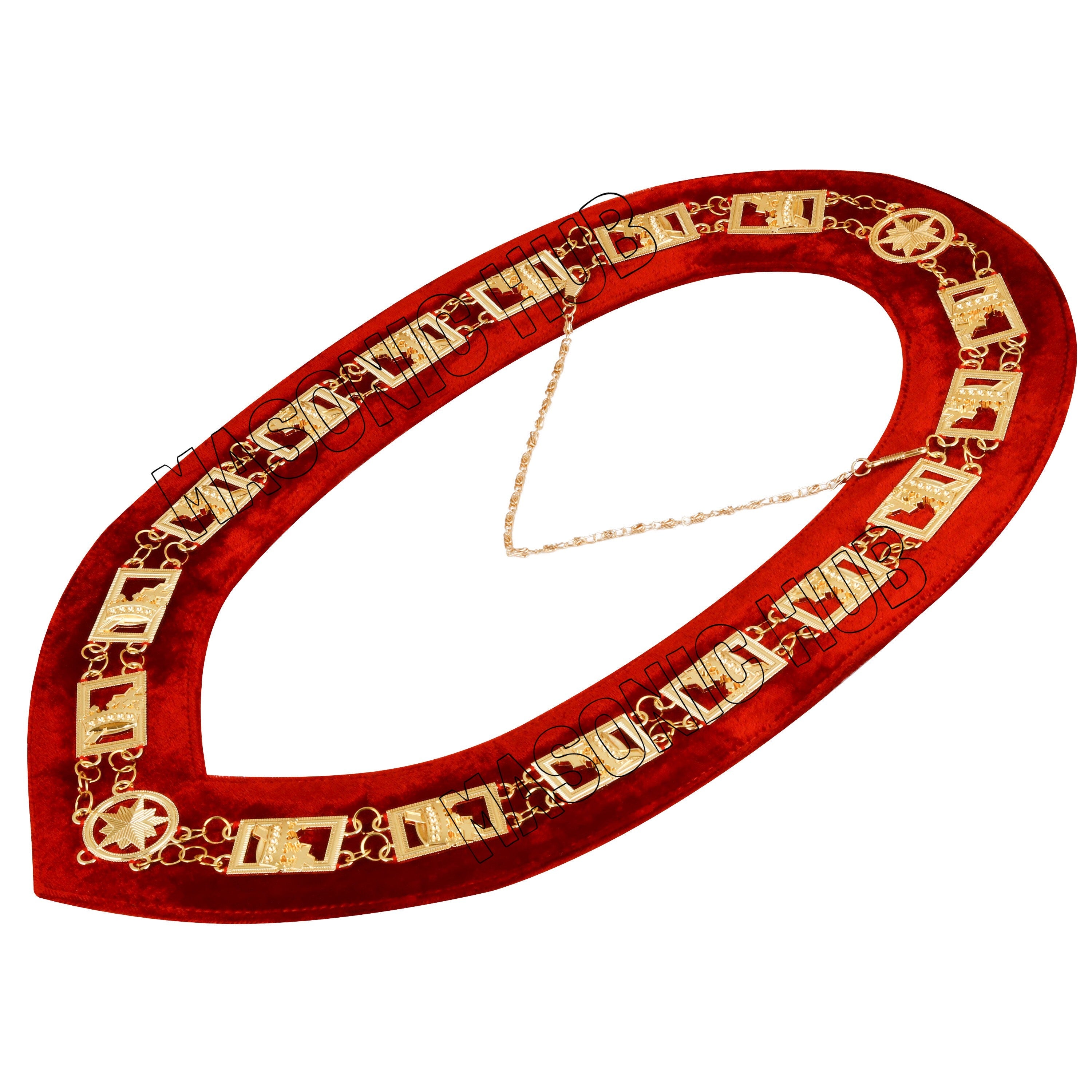 Knights Templar Masonic Regalia Metal Chain Collar with Red Velvet  Gold Plated Masonic Hub