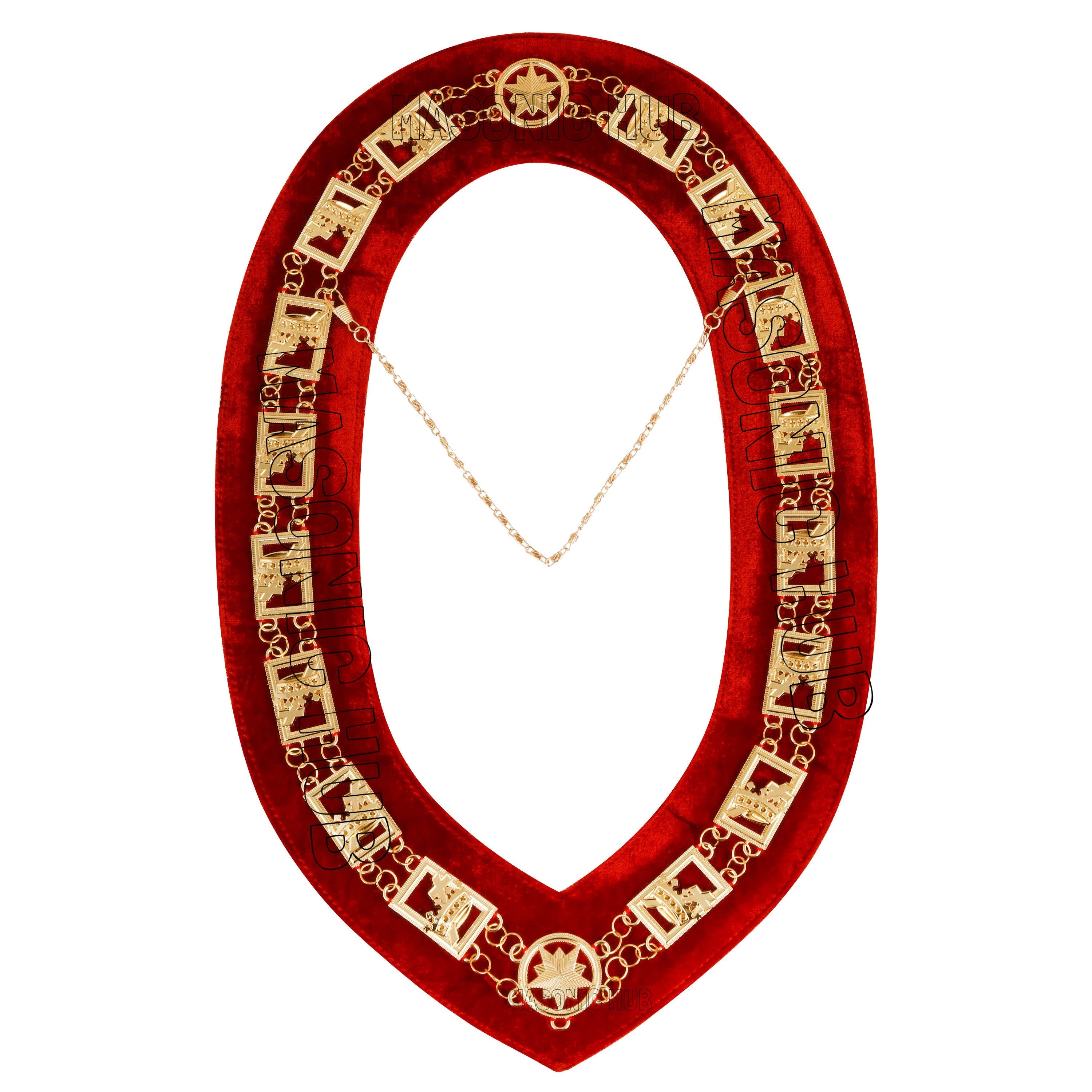 Knights Templar Masonic Regalia Metal Chain Collar with Red Velvet  Gold Plated Masonic Hub