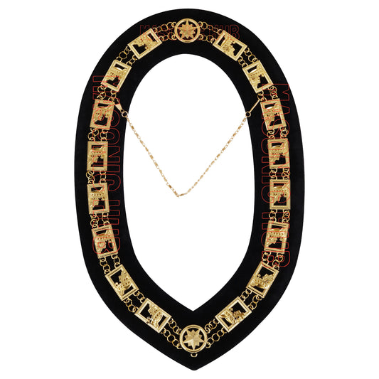 Knights Templar Masonic Regalia Metal Chain Collar with Black Velvet Gold Plated