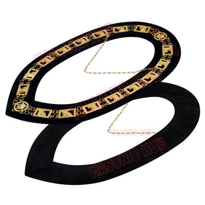 Knights Templar Masonic Regalia Metal Chain Collar with Black Velvet Gold Plated