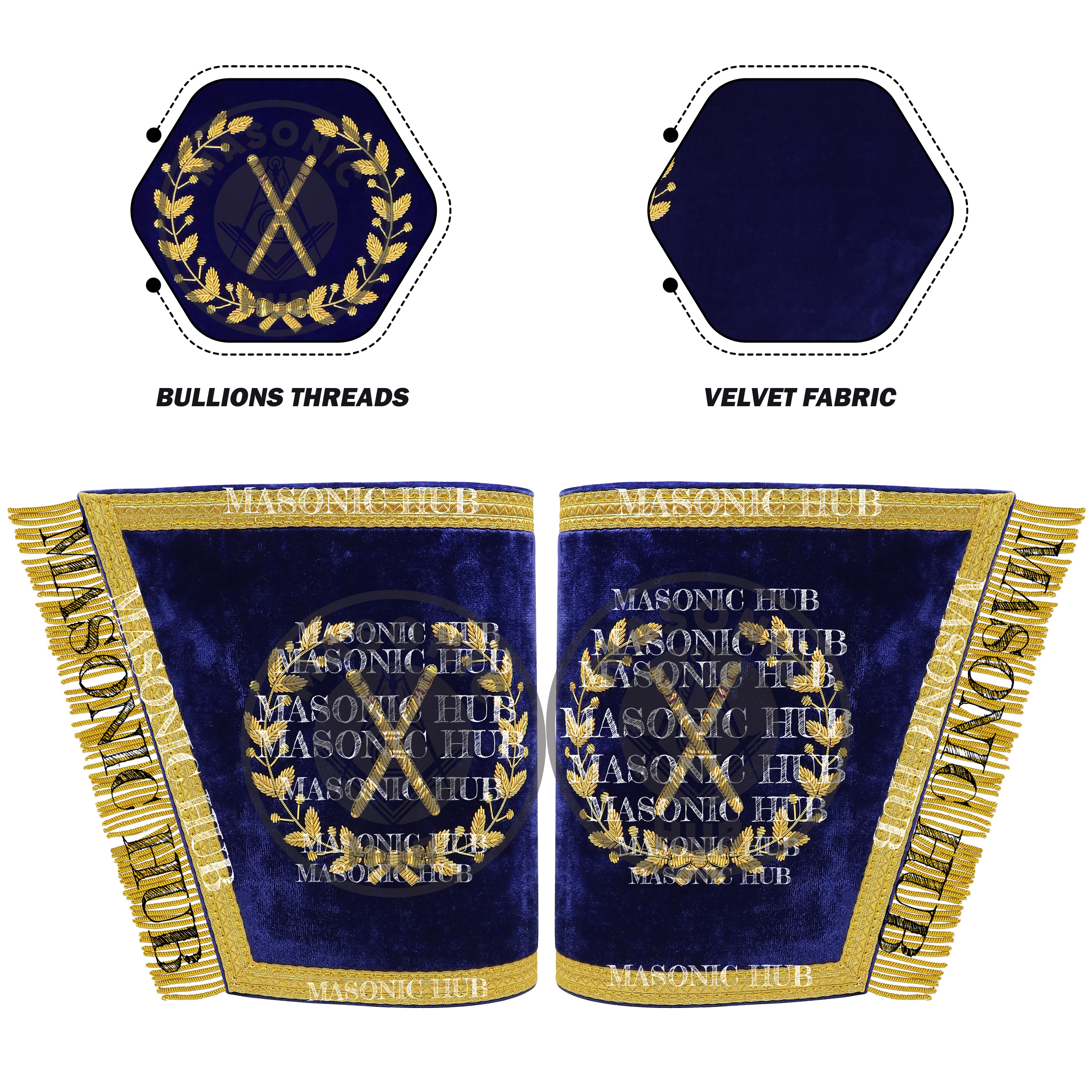 Masonic Grand Lodge Master of Ceremonie Cuffs Set Hand Embroidered Gold Bullion Masonic Hub