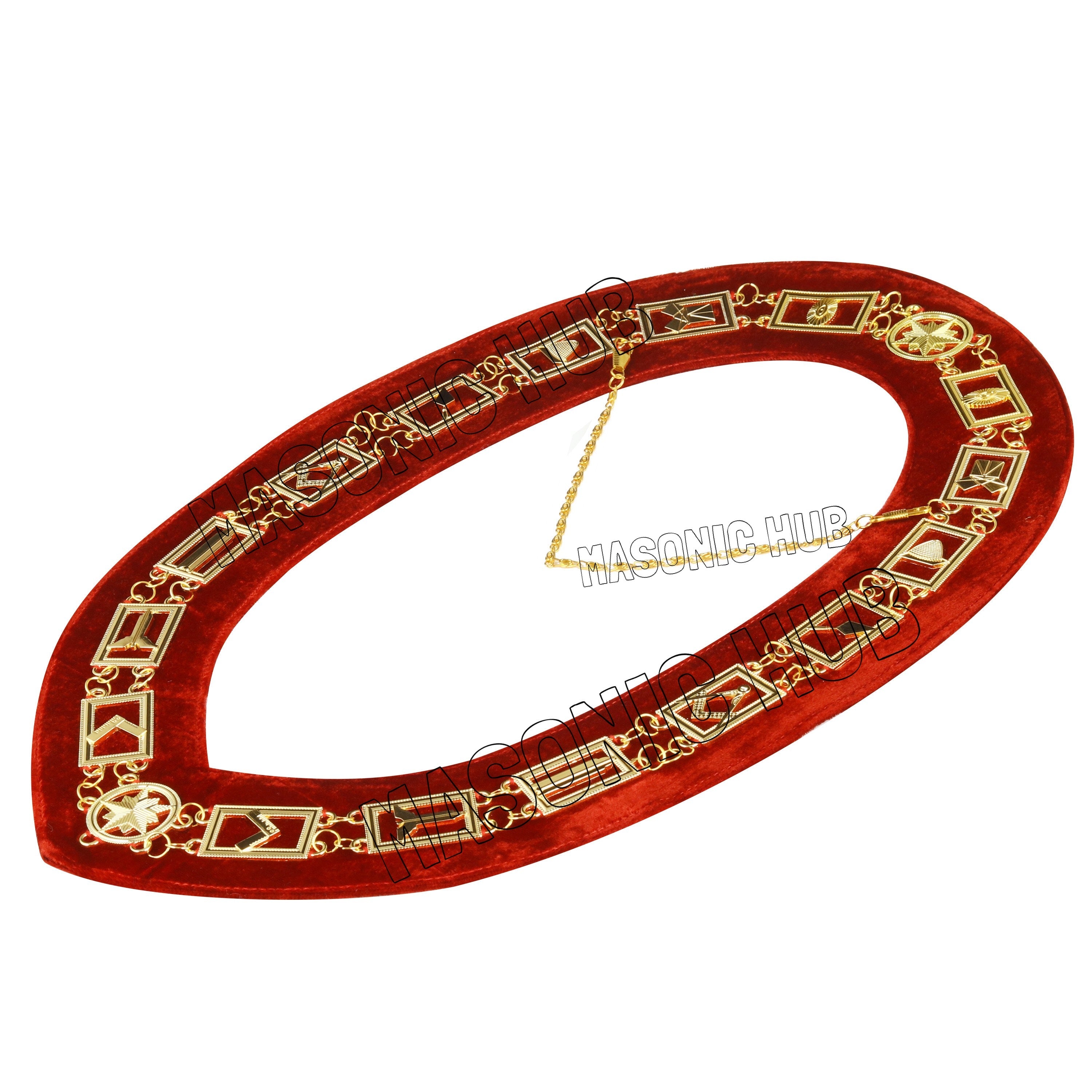 Masonic Blue Lodge Working Tools Masonic Chain Collar Red Velvet Backing Masonic Hub