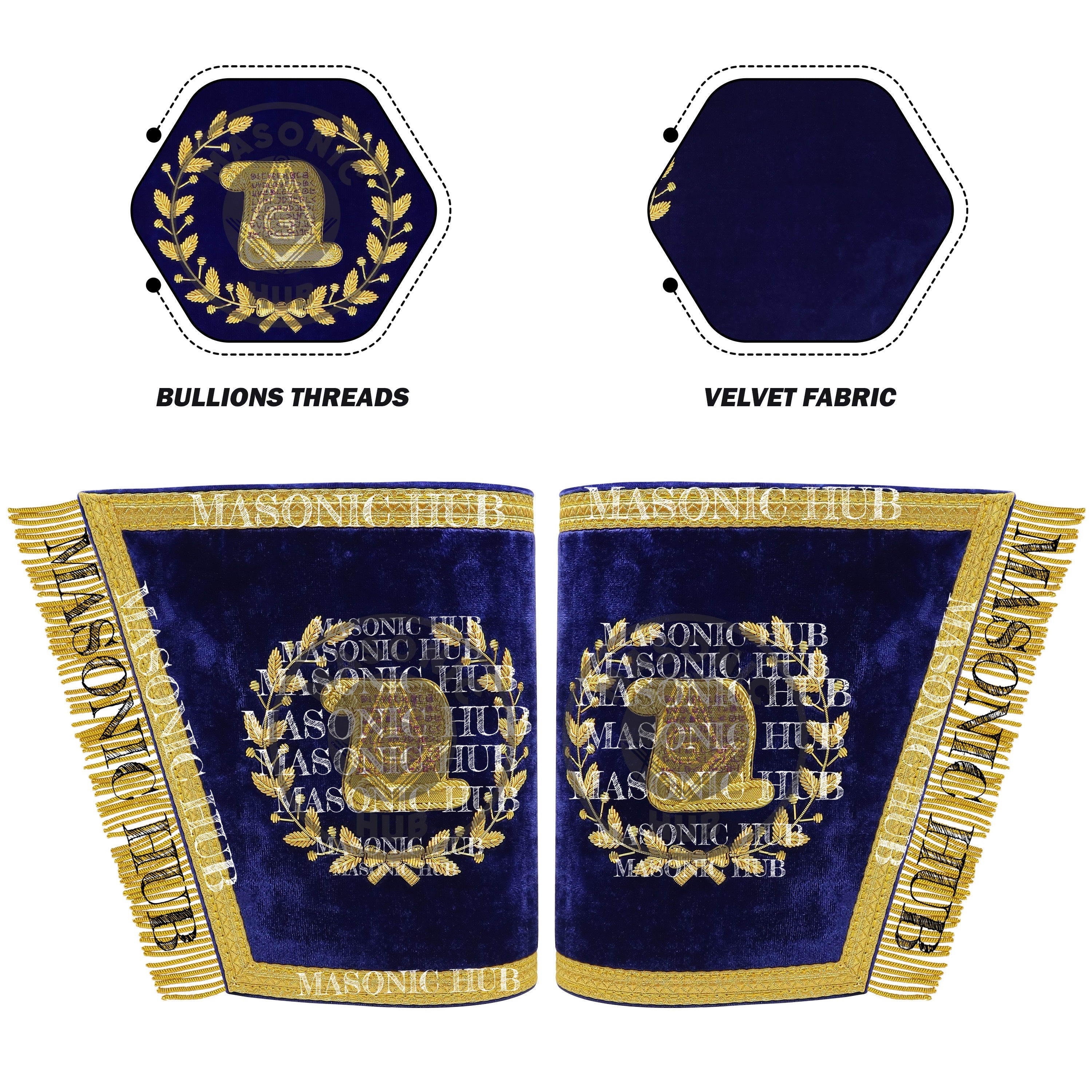 Masonic Grand Lodge Orator Cuffs Set – Hand-Embroidered with Gold Bullion Masonic Hub