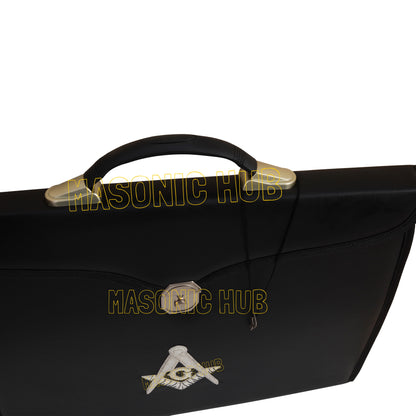 Masonic Regalia Black File Case For WM/MM Apron with Hard Handle & G Logo-BLACK