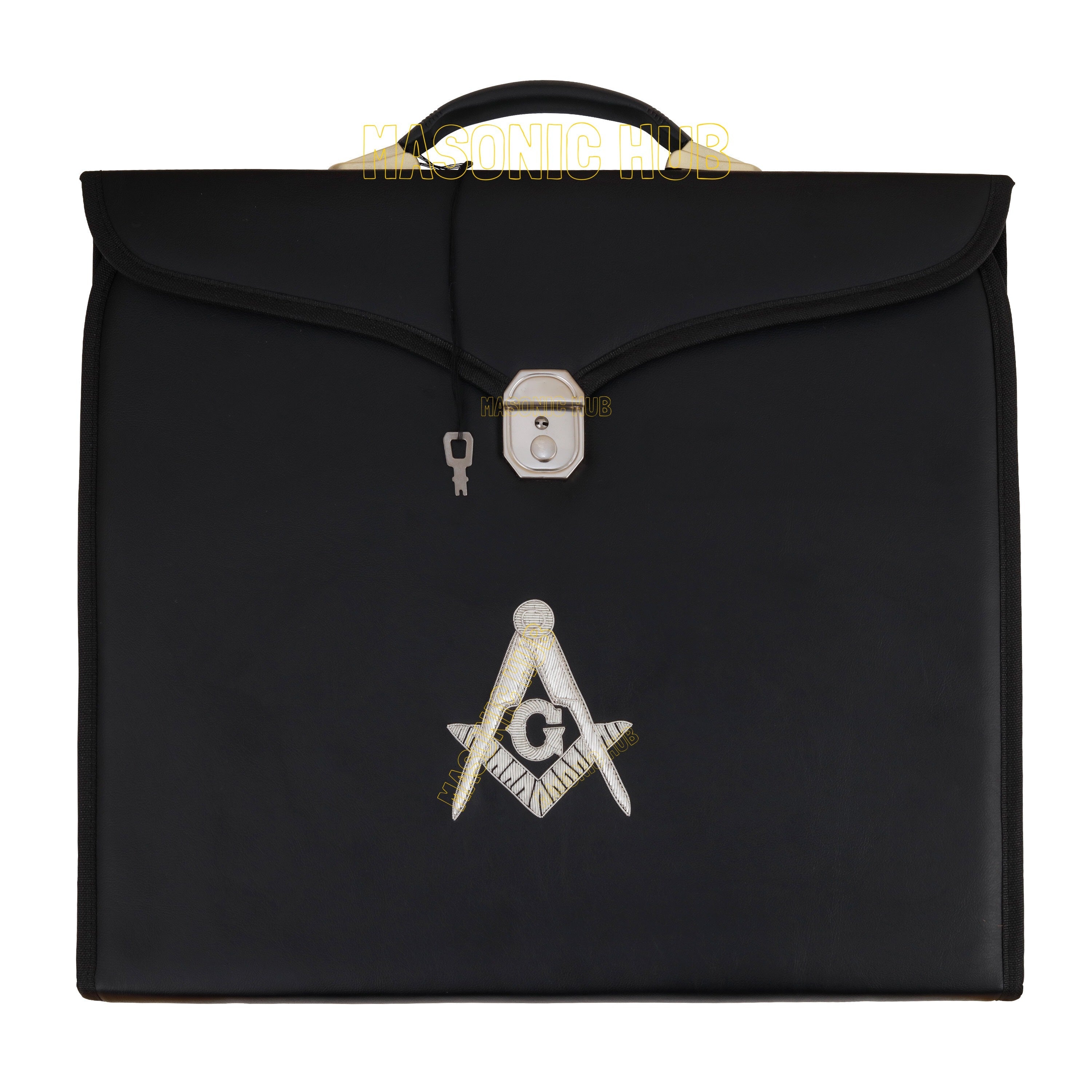 Masonic Regalia Black File Case For WM/MM Apron with Hard Handle & G Logo-BLACK Masonic Hub