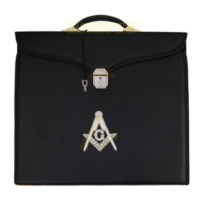 Masonic Regalia Black File Case For WM/MM Apron with Hard Handle & G Logo-BLACK