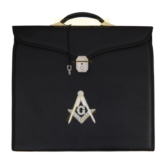 Masonic Regalia Black File Case For WM/MM Apron with Hard Handle & G Logo-BLACK