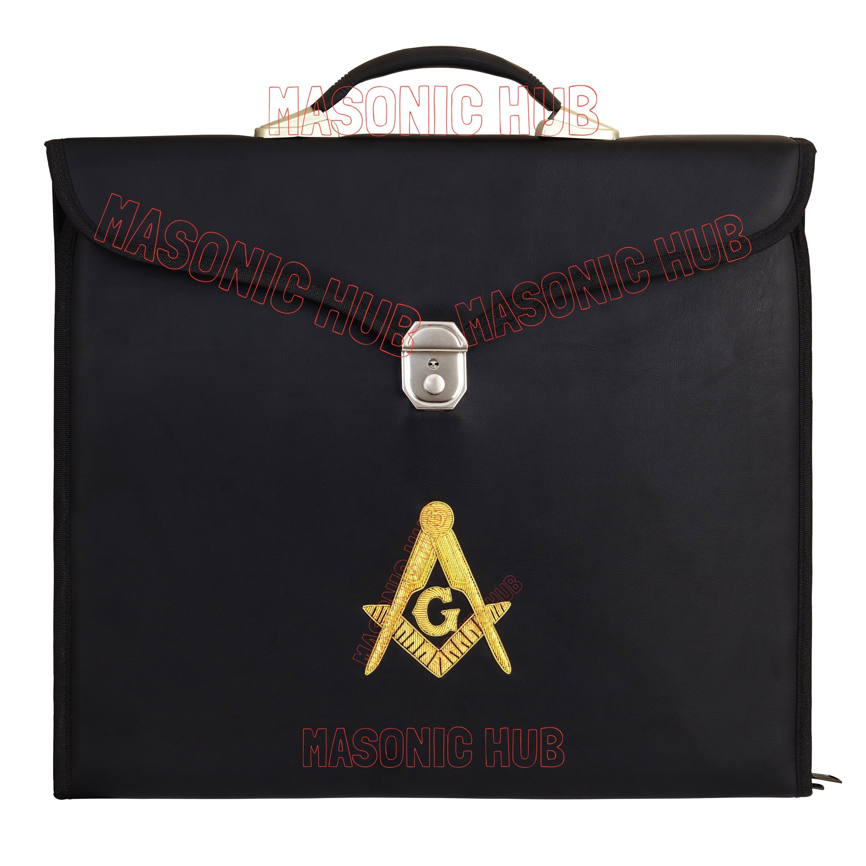 Masonic Regalia Black File Case For WM/MM Apron with Hard Handle & G Logo-BLACK Masonic Hub