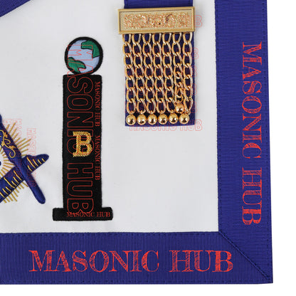Masonic Master Mason Apron - with Compass & Square, Sunburst, Black Eye & Pillar