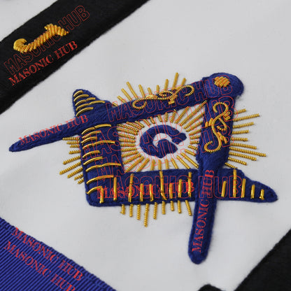 Masonic Master Mason Apron - with Compass & Square, Sunburst, Black Eye & Pillar