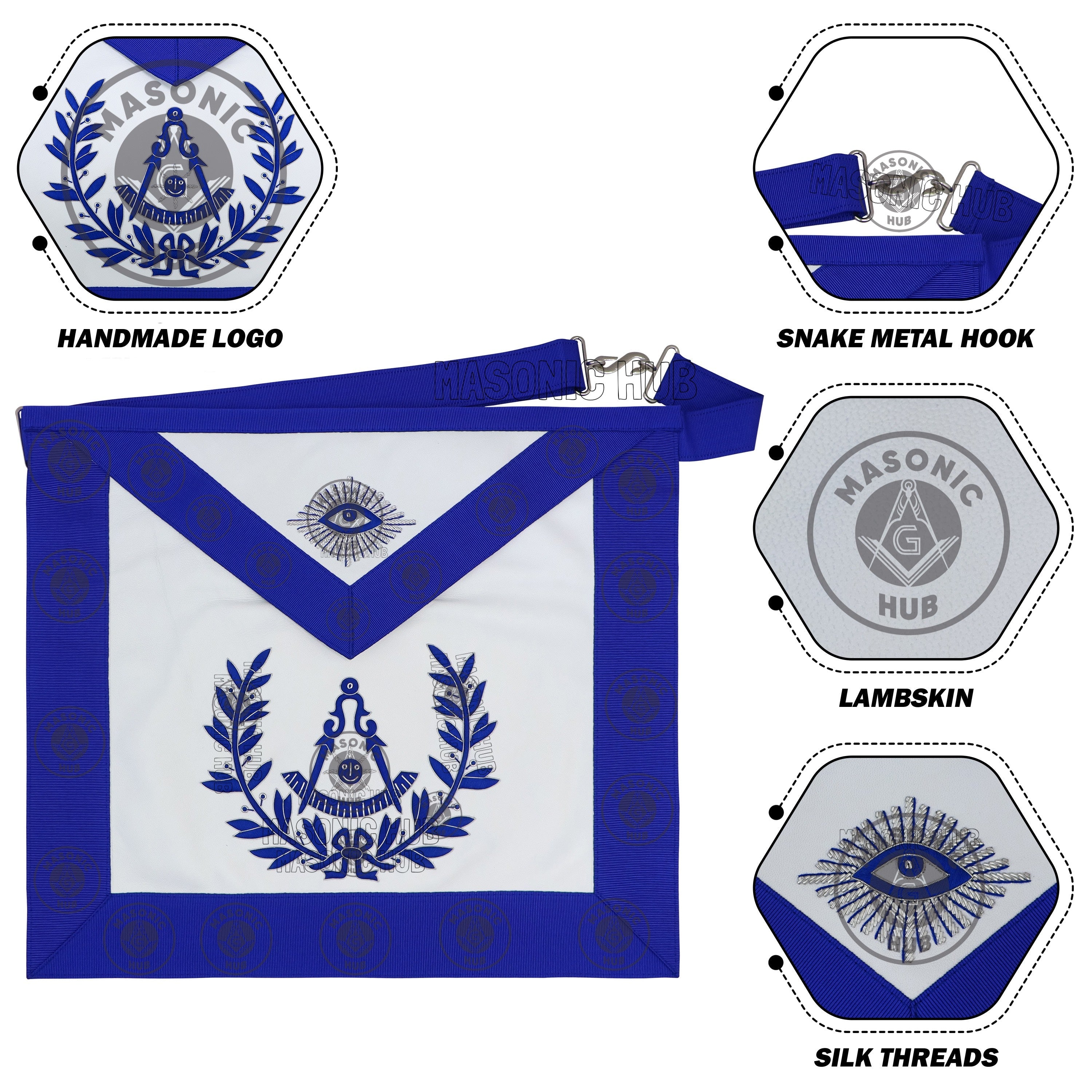 Past Master Masonic Apron – Genuine Lambskin Regalia with Silk Threads & Bullion Embroidery – Compass & Quadrant Design Masonic Hub