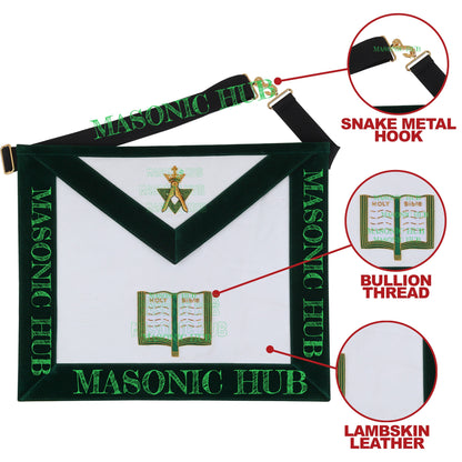 Hand-Embroidered Allied Masonic Degree (AMD) Officer Apron - Chaplain Regalia