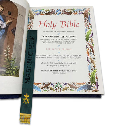 Allied Masonic Degrees Bible Marker – Hand Embroidered Green Ribbon AMD Symbol
