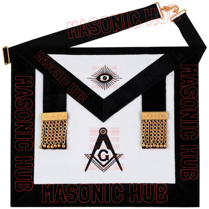 Masonic Master Mason Funeral Apron 100% Lambskin Hand Embroidered+BLACK VELVET