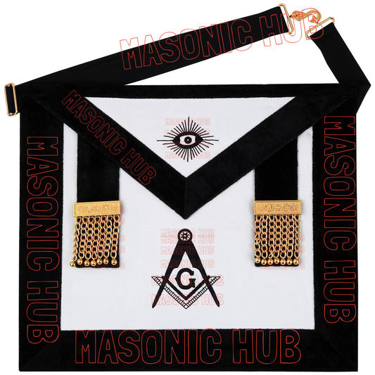 Masonic Master Mason Funeral Apron 100% Lambskin Hand Embroidered+BLACK VELVET