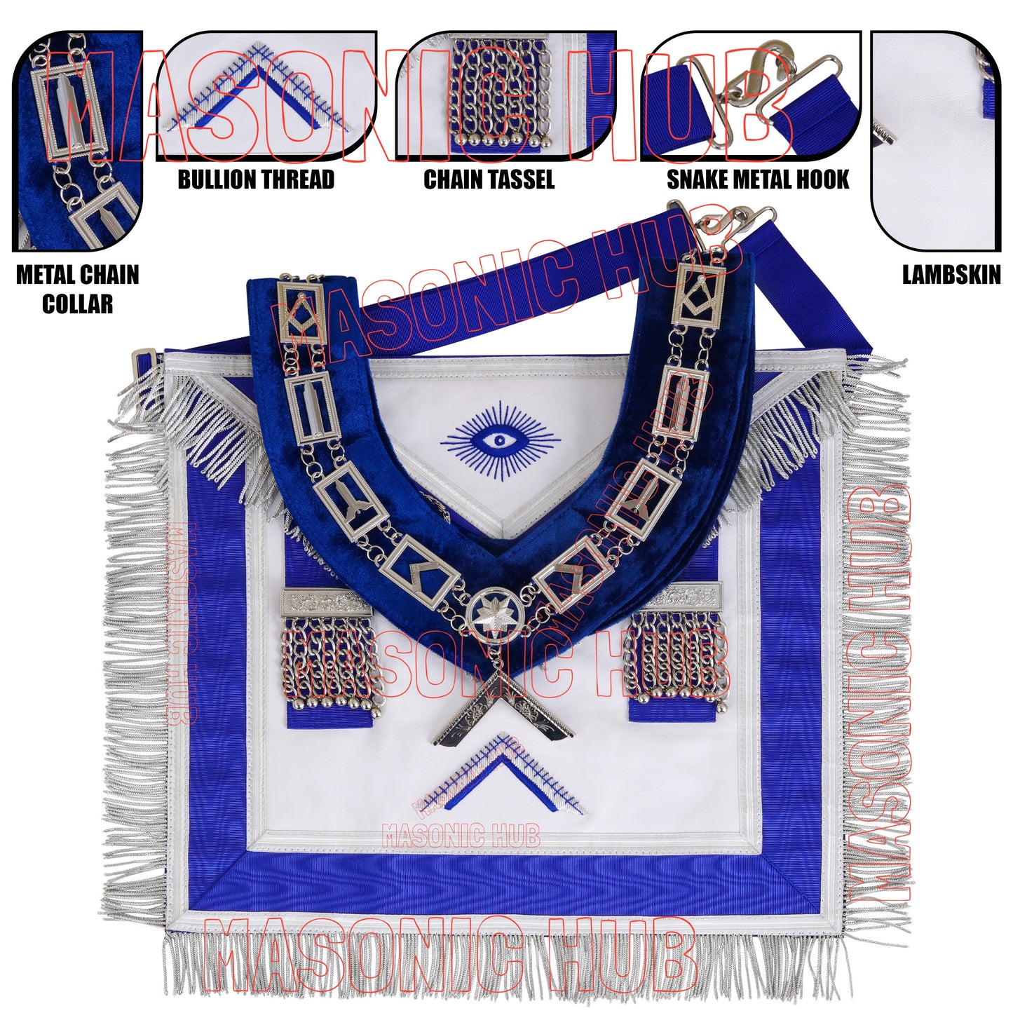 Masonic Worshipful Master Apron – 100% Lambskin with Chain Collar &amp; Free Jewel