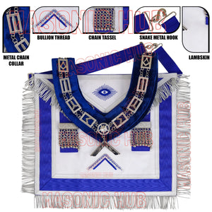 Masonic Worshipful Master Apron – 100% Lambskin with Chain Collar &amp; Free Jewel Masonic Hub