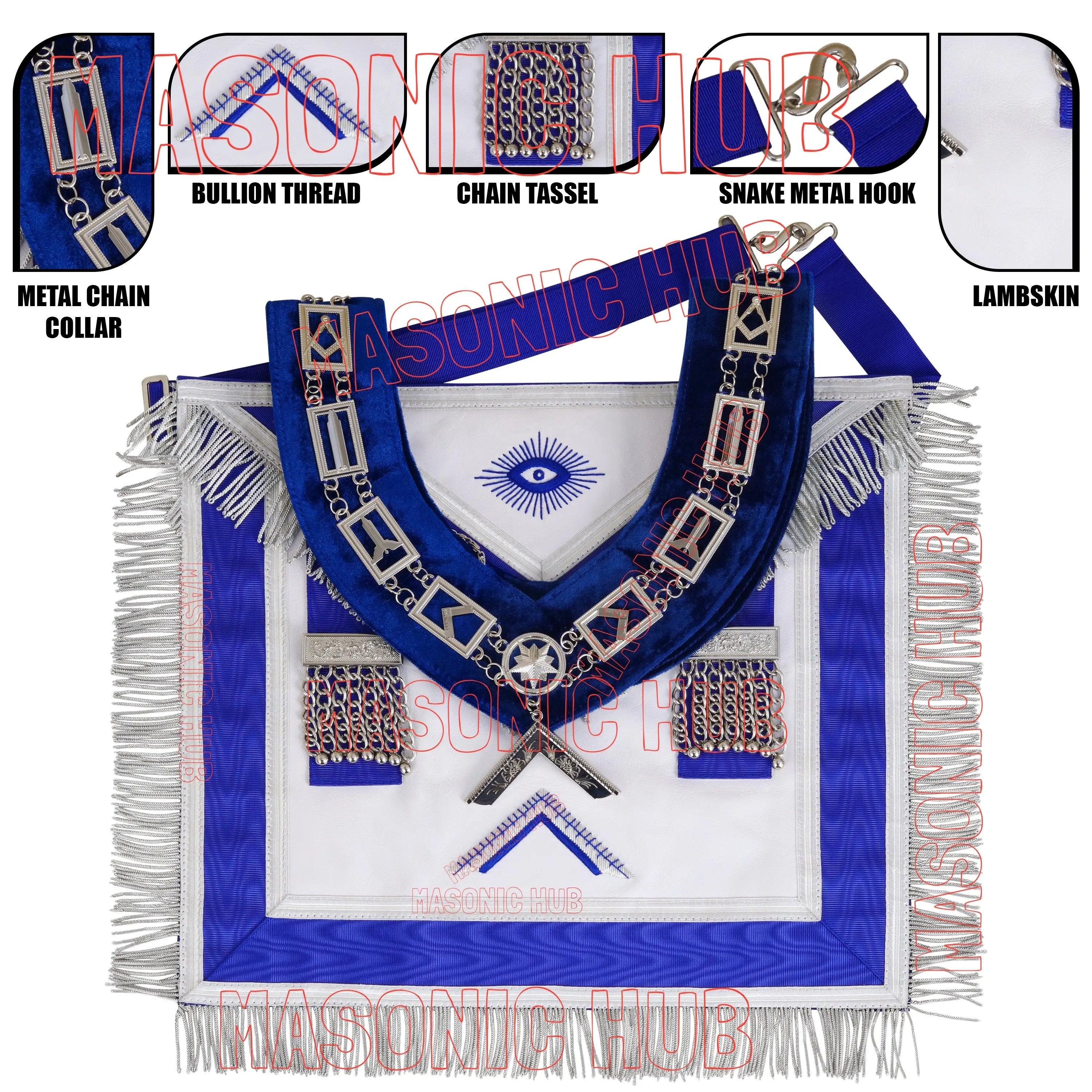 Masonic Worshipful Master Apron – 100% Lambskin with Chain Collar &amp; Free Jewel Masonic Hub