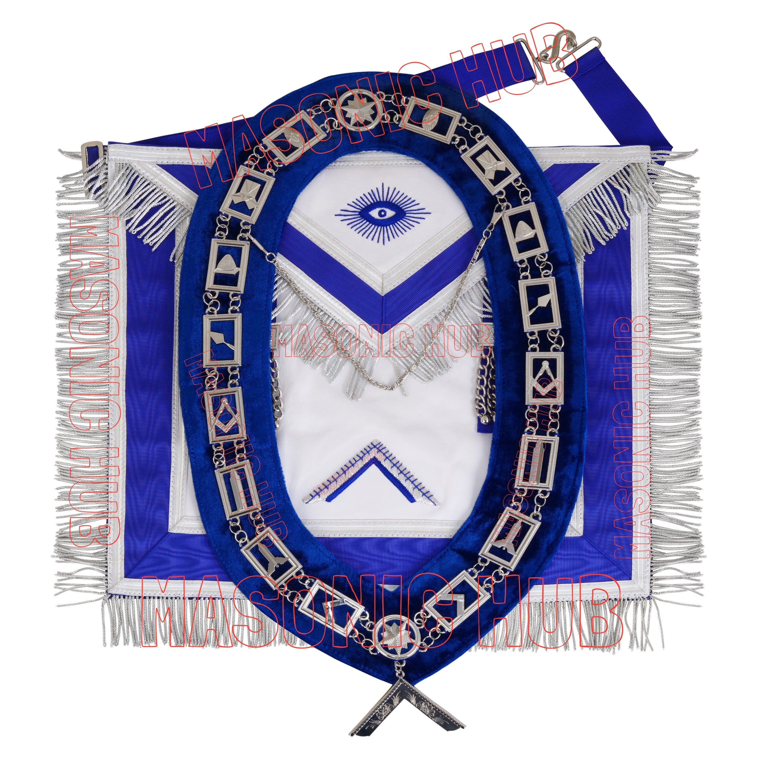 Masonic Worshipful Master Apron – 100% Lambskin with Chain Collar &amp; Free Jewel Masonic Hub
