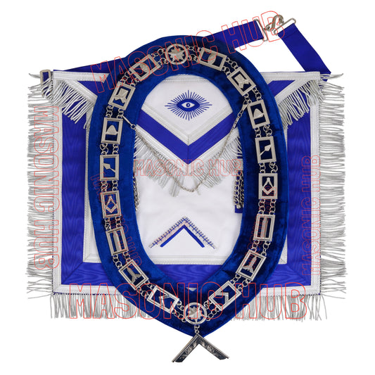 Masonic Worshipful Master Apron – 100% Lambskin with Chain Collar &amp; Free Jewel
