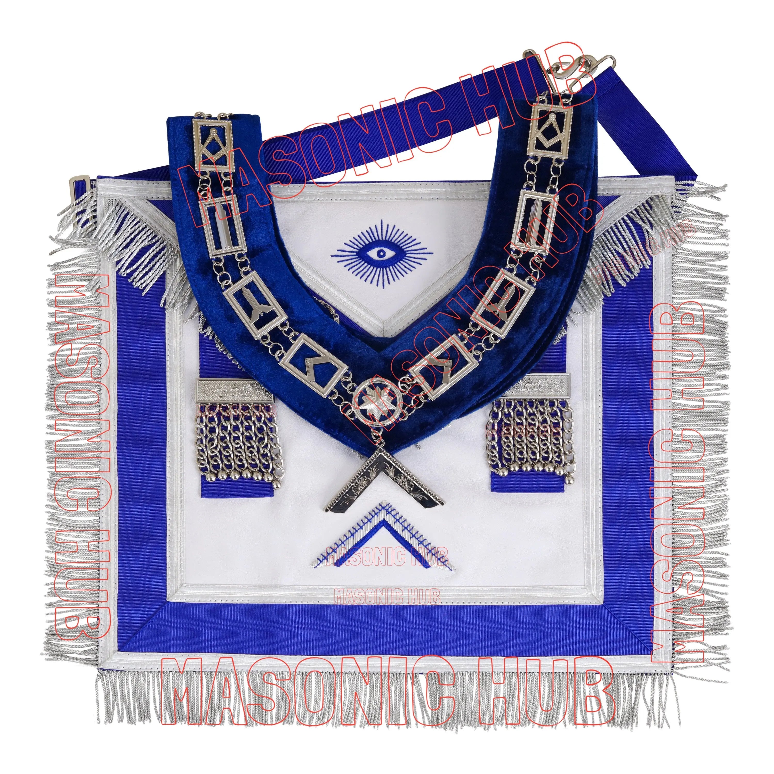 Masonic Worshipful Master Apron – 100% Lambskin with Chain Collar &amp; Free Jewel Masonic Hub