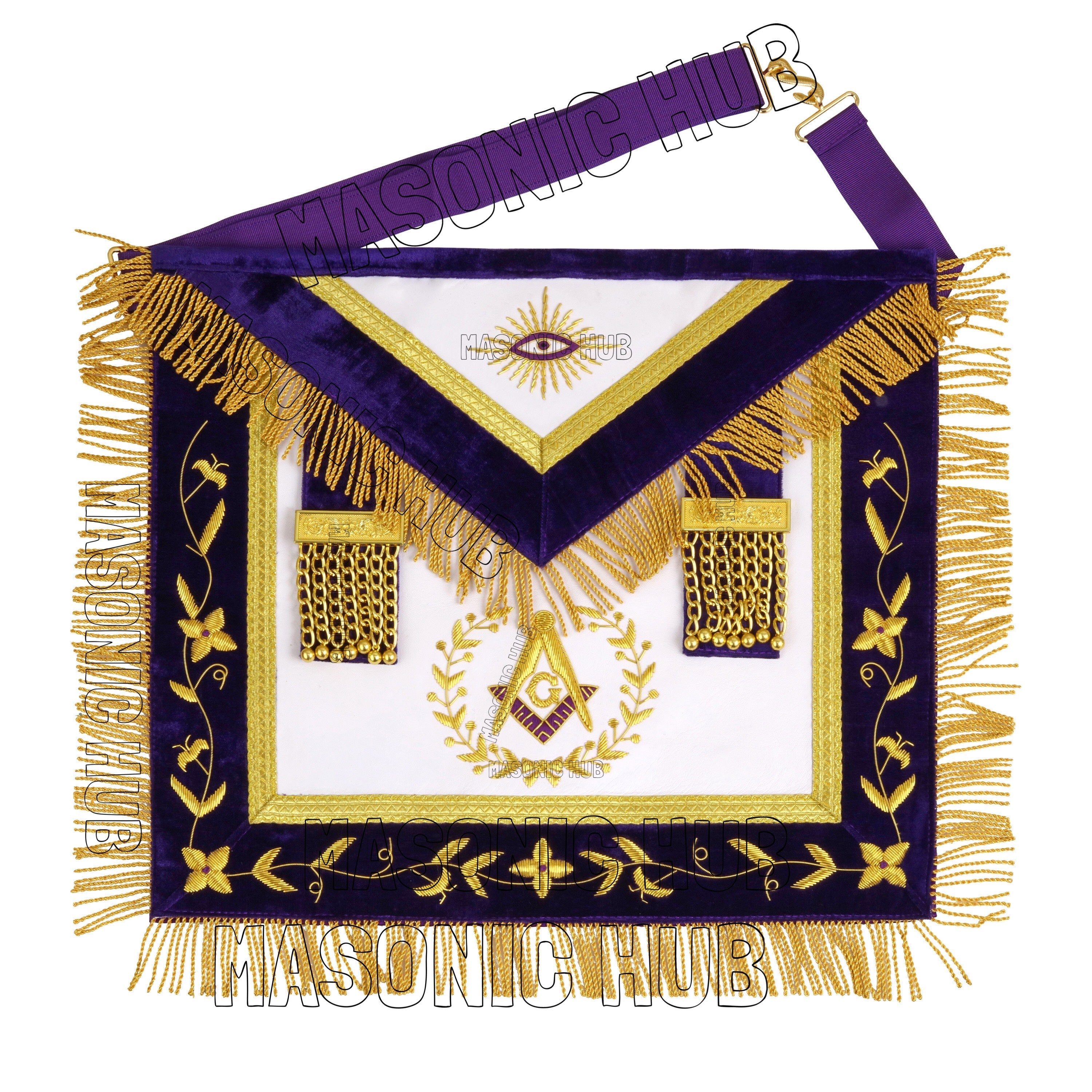 MASONIC GRAND LODGE MASTER MASON 100% LAMBSKIN APRON + CHAIN COLLAR + GAUNTLETS Masonic Hub