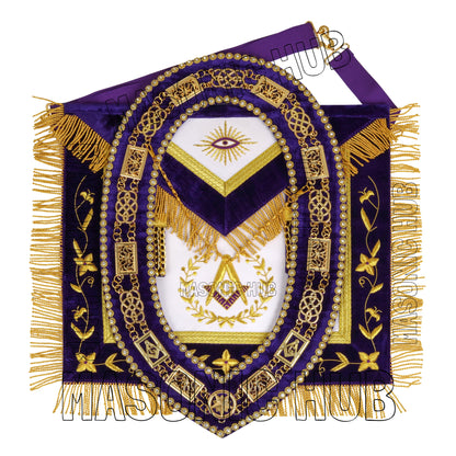 MASONIC GRAND LODGE MASTER MASON 100% LAMBSKIN APRON + CHAIN COLLAR + GAUNTLETS