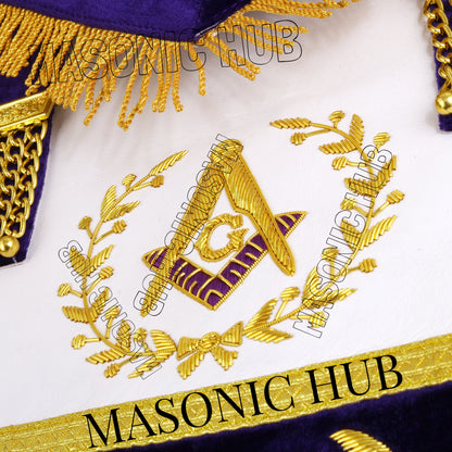 MASONIC GRAND LODGE MASTER MASON 100% LAMBSKIN APRON + CHAIN COLLAR + GAUNTLETS