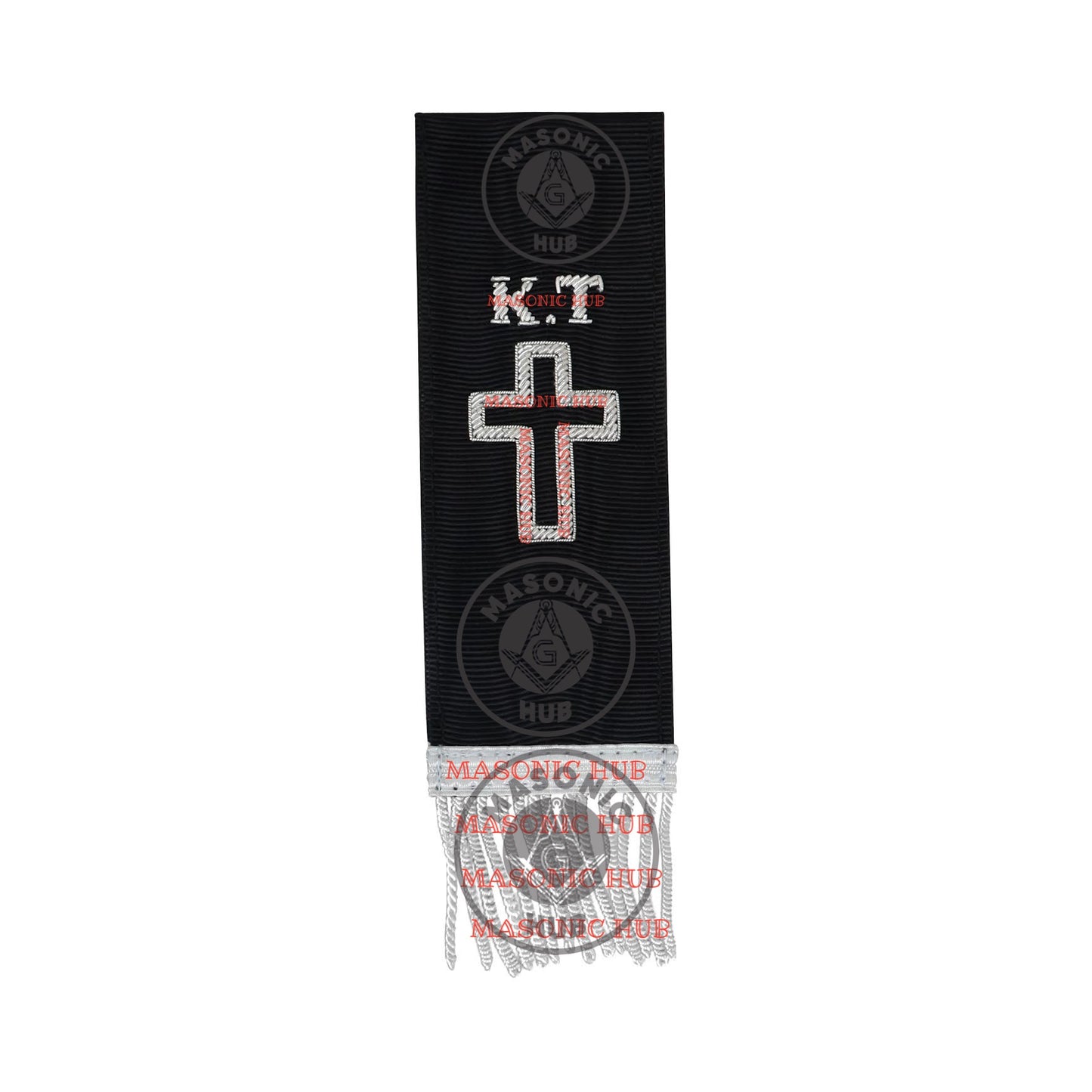Knight Templar Black Bible Marker – Hand Embroidered Silver Cross Bullion Fringe