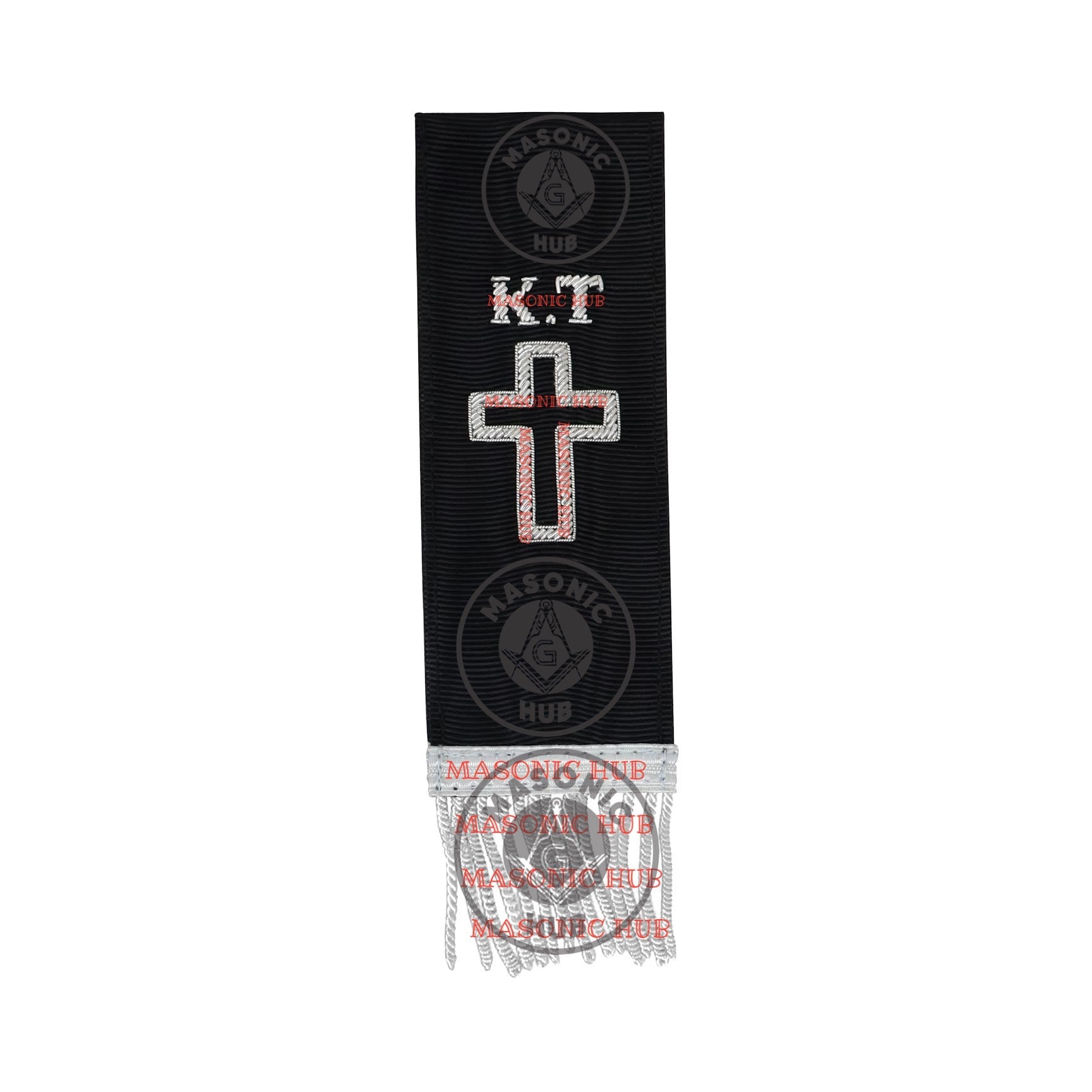 Knight Templar Black Bible Marker – Hand Embroidered Silver Cross Bullion Fringe Masonic Hub