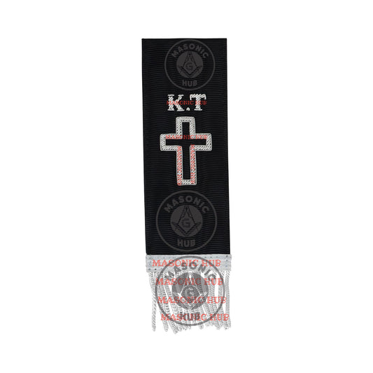 Knight Templar Black Bible Marker – Hand Embroidered Silver Cross Bullion Fringe