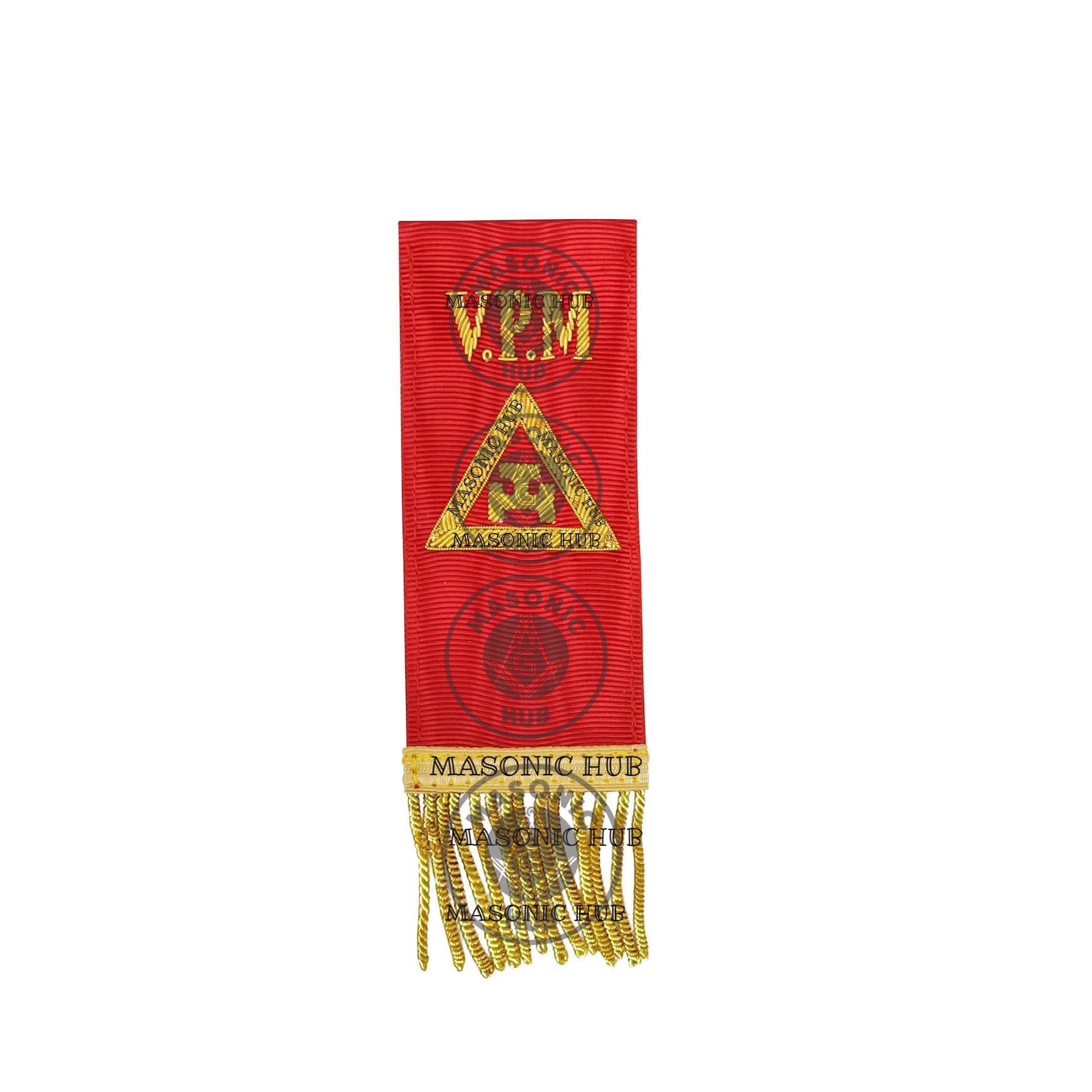 Handmade Royal Arch Bible Marker – Virtual Past Master (VPM) Red Ribbon, Gold Embroidery